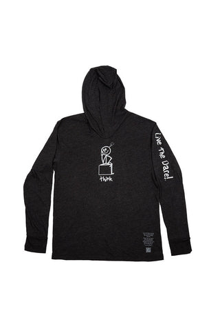 Long Sleeve Hoodie 'Think' Black Heather