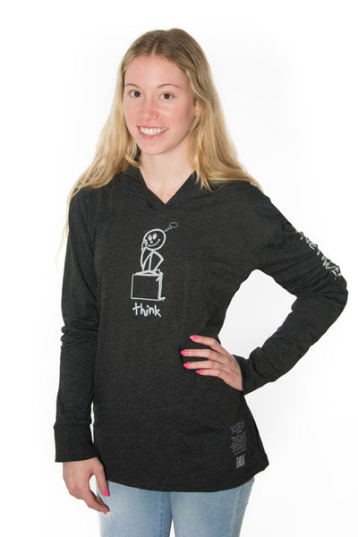 Long Sleeve Hoodie 'Think' Black Heather