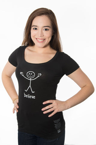 Main Street Scoop Neck Tee 'Believe' Black