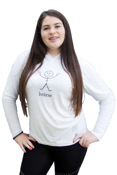 Long Sleeve Hoodie ‘Believe’ White Heather
