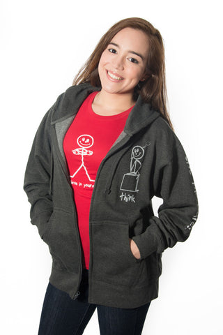 Zip-Up Hoodie 'Think' Charcoal