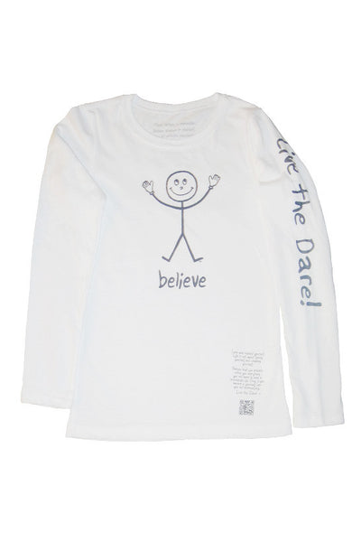Long Sleeve Crew Tee ‘Believe’ White