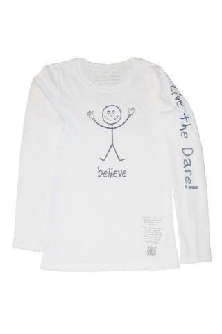 Long Sleeve Crew Tee ‘Believe’ White